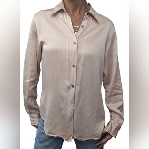 Lord & Taylor Silk Button Down Blouse Champagne Beige Size 4 Workwear